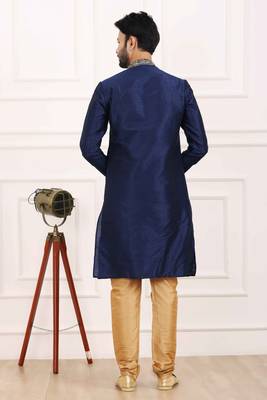 Blue embroidered art silk kurta-pajama 3
