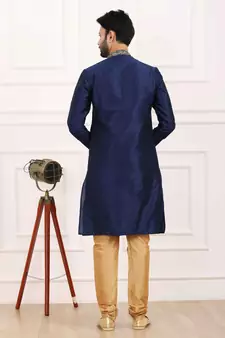 Blue embroidered art silk kurta-pajama