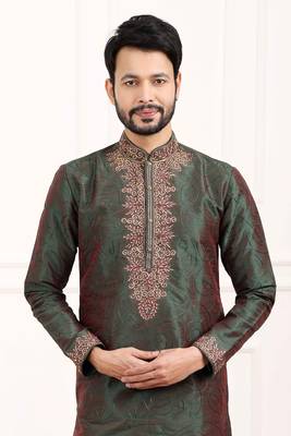 Green embroidered art silk kurta-pajama 2