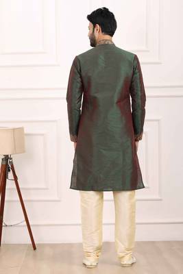 Green embroidered art silk kurta-pajama 3