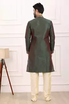 Green embroidered art silk kurta-pajama