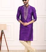 Purple embroidered art silk kurta-pajama
