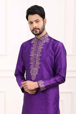 Purple embroidered art silk kurta-pajama 2