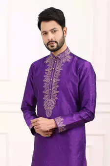 Purple embroidered art silk kurta-pajama