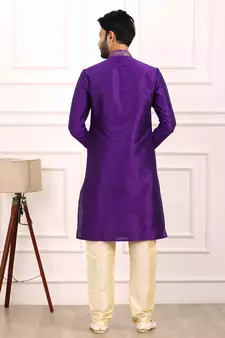 Purple embroidered art silk kurta-pajama