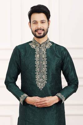 Green embroidered art silk kurta-pajama 2