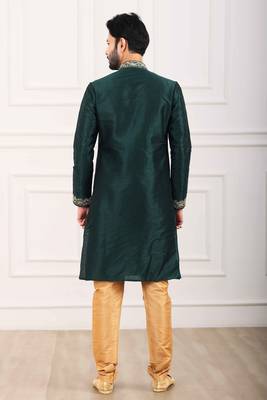 Green embroidered art silk kurta-pajama 3
