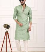 Green embroidered art silk kurta-pajama