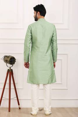 Green embroidered art silk kurta-pajama 3