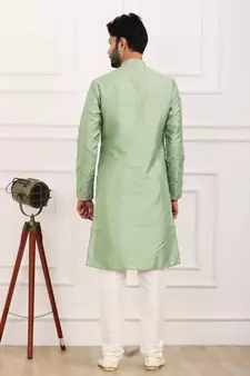 Green embroidered art silk kurta-pajama