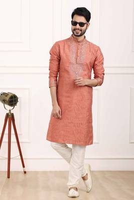 Pink embroidered art silk kurta-pajama 1