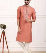 Pink embroidered art silk kurta-pajama