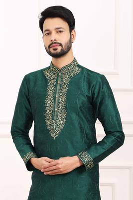 Green embroidered art silk kurta-pajama 2