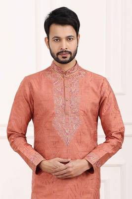 Pink embroidered art silk kurta-pajama 2