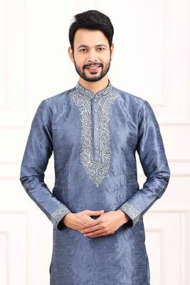 Blue embroidered art silk kurta-pajama 2