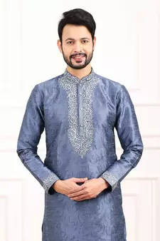 Blue embroidered art silk kurta-pajama