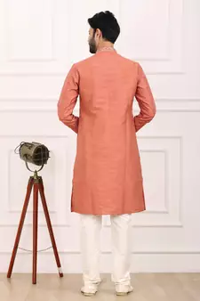 Pink embroidered art silk kurta-pajama