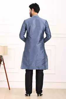 Blue embroidered art silk kurta-pajama