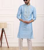 Blue embroidered art silk kurta-pajama