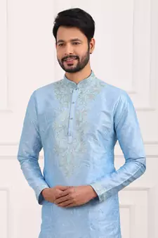 Blue embroidered art silk kurta-pajama