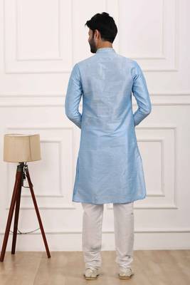 Blue embroidered art silk kurta-pajama 3