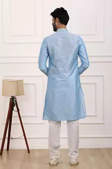 Blue embroidered art silk kurta-pajama