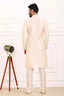 Fawn embroidered art silk kurta-pajama