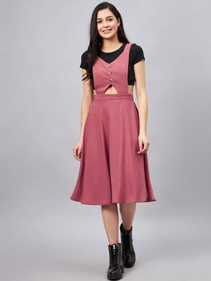Pink plain polyester short-dresses 1