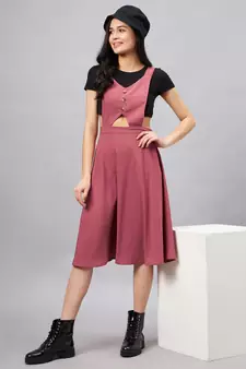 Pink plain polyester short-dresses