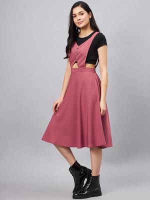 Pink plain polyester short-dresses 3