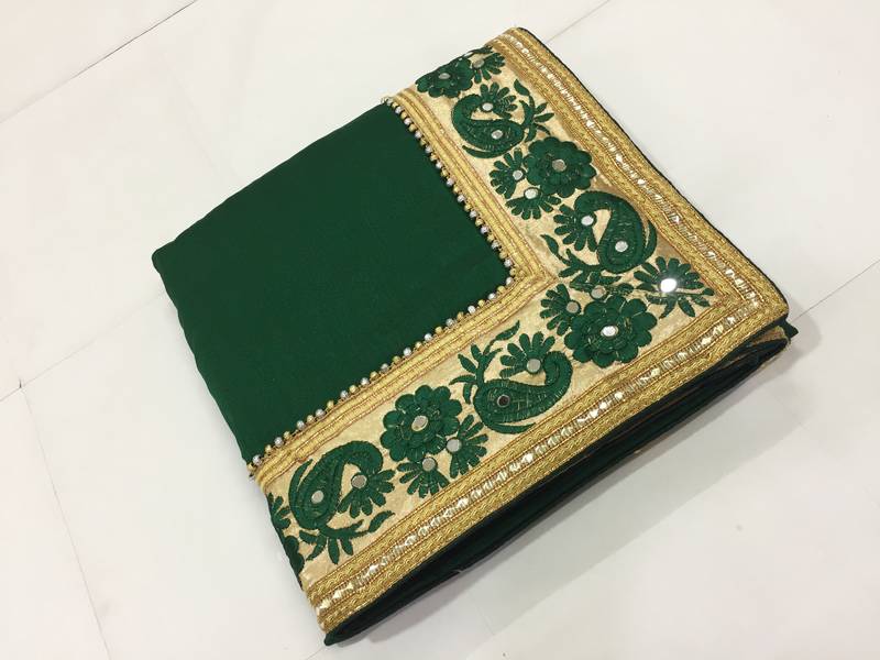 Trendmalls  Embroidery Bollywood Satin Chiffon And Net Green Traditional Wedding Party Wear Bridal Saree With Blouse  