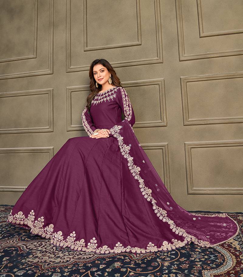 Purple embroidered art silk salwar