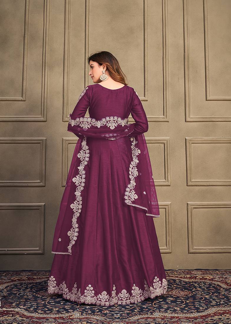Purple embroidered art silk salwar