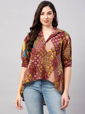 Maroon printed cotton tunics 1