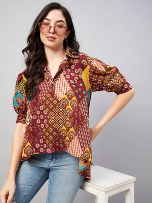 Maroon printed cotton tunics 2