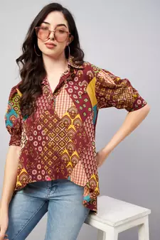 Maroon printed cotton tunics