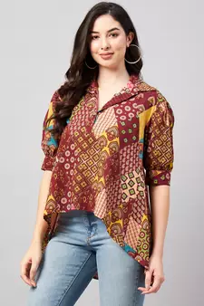 Maroon printed cotton tunics