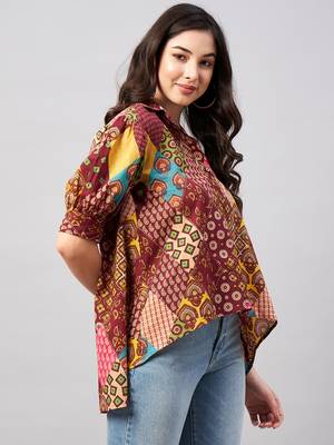 Maroon printed cotton tunics 4