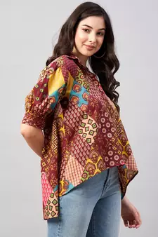 Maroon printed cotton tunics