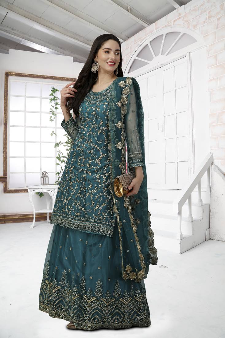 Shop Green Embroidered Anarkali Suit Set Festive Wear Online At Best