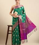 SWATIKA Green silk blend Traditional banarasi silk Women's  Saree With Blouse piece