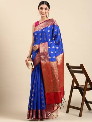 SWATIKA Blue silk blend Traditional banarasi silk Women's  Saree With Blouse piece 1