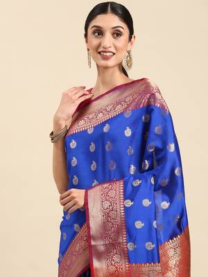 SWATIKA Blue silk blend Traditional banarasi silk Women's  Saree With Blouse piece 2