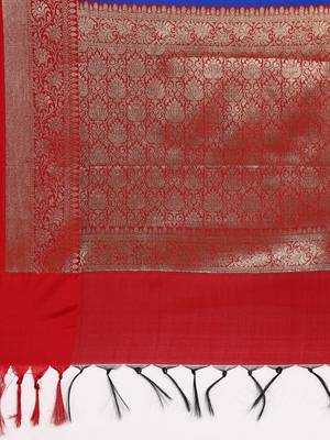 SWATIKA Blue silk blend Traditional banarasi silk Women's  Saree With Blouse piece 5