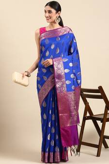 SWATIKA Blue silk blend Traditional banarasi silk Women's  Saree With Blouse piece