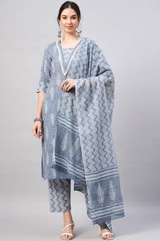 Grey printed cotton salwar