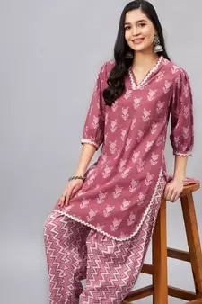 Pink printed cotton salwar