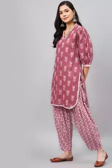Pink printed cotton salwar