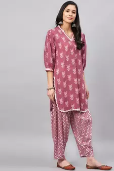 Pink printed cotton salwar