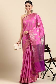 SWATIKA Pink silk blend Traditional banarasi silk Women's  Saree With Blouse piece